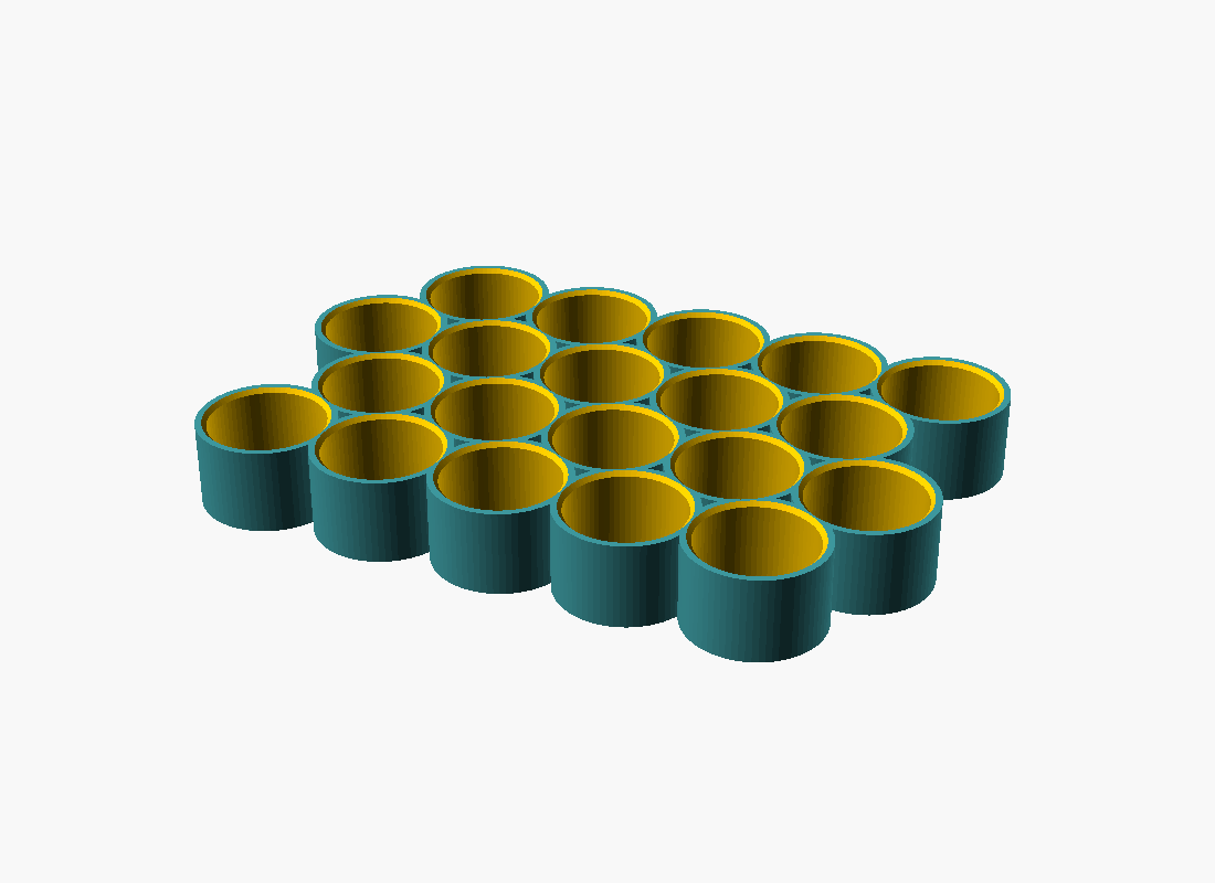 Support de cellules hexagonal 21700, 20 logements, rendu 3D